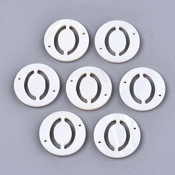 Natural Freshwater Shell Links Connectors, Flat Round with Letter, Letter.O, 14.5x1.5mm, Hole: 0.9mm