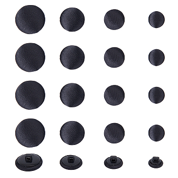 DICOSMETIC 40Pcs 4 Styles 1-Hole Plastic Buttons, with Cloth Cover, Half Round Button, Black, 10~18x6.5~10mm, Hole: 1.4~2.2mm, 10pcs/style