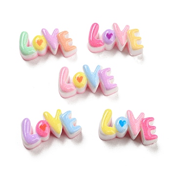 Opaque Resin Cabochons, Rainbow Color Word LOVE, Mixed Color, 8x16x6mm