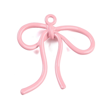 Baking Paint Alloy Pendants, Bowknot, Pink, 45x42x6mm, Hole: 3mm