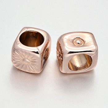 Cadmium Free & Nickel Free & Lead Free Alloy Beads, Long-Lasting Plated, Large Hole Cuboid Beads, Rose Gold, 14x11x12mm, Hole: 9mm