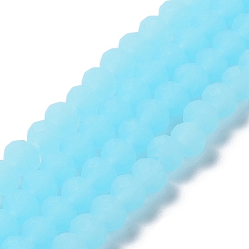 Imitation Jade Solid Color Glass Beads Strands, Faceted, Frosted, Rondelle, Cyan, 3.5mm, Hole: 1mm, about 113~115pcs/strand, 32~33cm