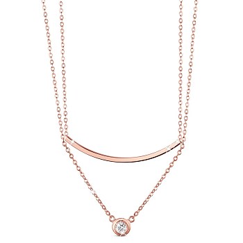 SHEGRACE 925 Sterling Silver Tiered Necklaces, with Micro Pave AAA Cubic Zircon Pendant, Rose Gold, 13.3 inch(34cm)