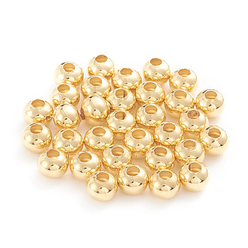 304 Stainless Steel Beads, Hollow Round, Golden, 6x5mm, Hole: 2.2mm, 200pcs/bag