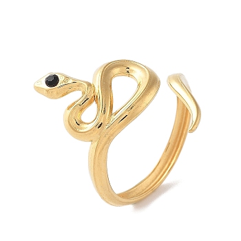 304 Stainless Steel Open Cuff Rings, with Rhinestone, Snake, Real 18K Gold Plated, 23mm, Inner Diameter: 17.5mm