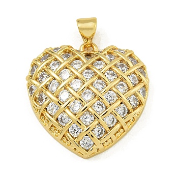 Rack Plating Brass Pave Cubic Zirconia Pendants, Lead Free & Cadmium Free, Real 18K Gold Plated, Heart, Real 18K Gold Plated, 23.5x23x7mm, Hole: 4.5x3.5mm