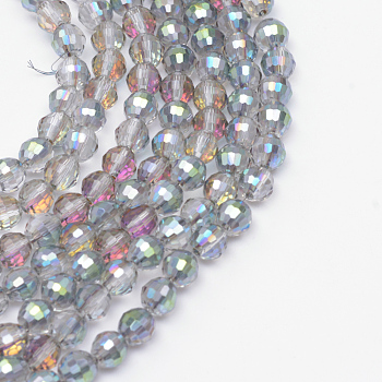Electroplate Glass Bead Strands, Multi-color Plated, Faceted(96 Facets), Round, Teal, 10mm, Hole: 1.6mm, about 72pcs/strand, 22.4 inch