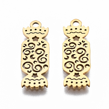 201 Stainless Steel Pendants, Laser Cut, Christmas Candy, Golden, 19x6.5x1mm, Hole: 1.4mm