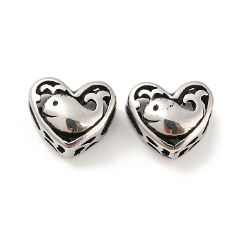 316 Surgical Stainless Steel  Beads, Heart, Antique Silver, 10x12x7mm, Hole: 4.2x3.7mm