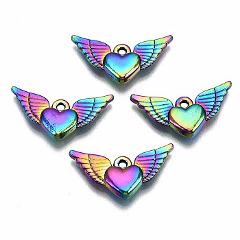 Rainbow Color Alloy Pendants, Cadmium Free & Lead Free, Heart with Wing, 13.5x25x4mm, Hole: 1.5mm