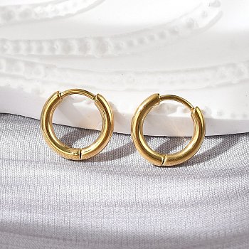 304 Stainless Steel Huggie Hoop Earrings, with 316 Surgical Stainless Steel Pin, Ion Plating(IP), Ring, Real 18K Gold Plated, 12x2mm, 12 Gauge, Pin: 0.9mm