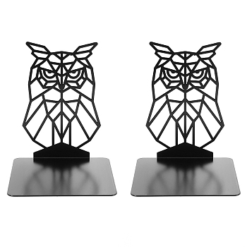 Non-Skid Iron Bookend Display Stands, Adjustable Desktop Heavy Duty Metal Book Stopper for Shelves, Blakc, Owl Pattern, 115x120x145mm