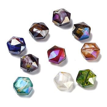 Handmade Millefiori Glass Beads, Faceted, Hexagon, Mixed Color, 16x14x10mm, Hole: 1mm
