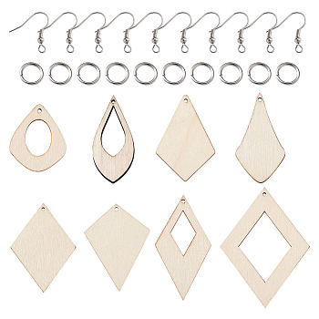 Natural Wood Big Pendants, with Iron Jump Ring and Earring Hooks, Antique White, 240pcs/set