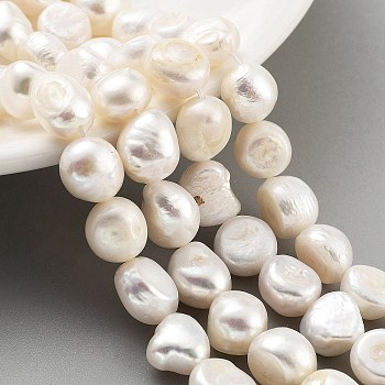 Natural Cultured Freshwater Pearl Beads Strands, Two Sides Polished, Grade 4A, Snow, 10~11mm, Hole: 0.7mm, about 17pcs/strand, 6.69~6.89 inch(17~17.5cm)