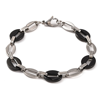 304 Stainless Steel Coffee Bean Chain Bracelets, with 201 Stainless Steeel Findings, Stainless Steel Color, Black, 8-1/4 inch(21cm)