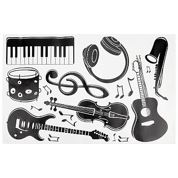PVC Wall Sticker, Musical Instruments Pattern, for Music Lovers, Black, 403x605x0.2mm