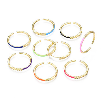 Real 16K Gold Plated Brass Enamel Cuff Rings, Open Rings, Cadmium Free & Nickel Free & Lead Free, Mixed Color, US Size 7 3/4(17.9mm)
