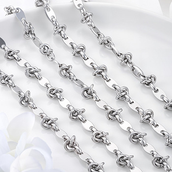 304 Stainless Steel Coffee Bean Chains with Knot Link Chains, Unwelded, Stainless Steel Color, 10.5x5.5x1mm
