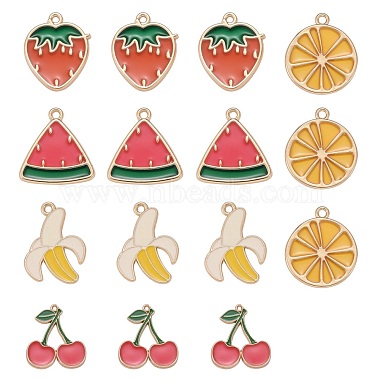 15Pcs 5 Style Light Gold Plated Fruit Theme Alloy Enamel Pendants(ENAM-ZZ0001-06)-3