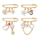 BENECREAT 4Pcs 4 Style Flower & Heart & Number 5 Enamel Charms Safety Pin Brooches(JEWB-BC0001-09)-1