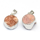Platinum Plated Dyed Flat Round Natural Agate Pendants(G-Q942-20)-2