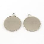 Tarnish Resistant 304 Stainless Steel Pendants, Cabochon Settings, Milled Edge Bezel Cups, Flat Round, Stainless Steel Color, Tray: 30mm, 36x31x2mm, Hole: 3mm(STAS-S046-02)