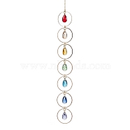 Faceted Glass Suncatchers, Rainbow Maker, Pendant Decorations, with Brass Cable Chains, Teardrop, 296mm, Pendants: 16x19x5mm(HJEW-JM01649-02)