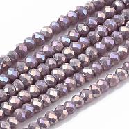 Electroplate Opaque Solid Color Glass Beads Strands, Faceted, Rondelle, Rosy Brown, 2.5x1.5mm, Hole: 0.8mm, about 160~165pcs/strand, 13.78 inch~14.17 inch(35~36cm)(EGLA-Q112-B15)