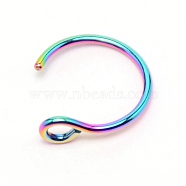 Rainbow Color Nose Ring Hoop, 304 Stainless Steel Piercing Body Jewelry for Her, 9.5x9.5x1mm, Pin: 1mm, Hole: 1.5mm(AJEW-TAC0029-05F)