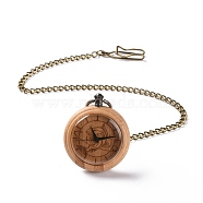 Bamboo Pocket Watch with Brass Curb Chain and Clips, Flat Round Electronic Watch for Men, Navajo White, 16-3/8~17-1/8 inch(41.7~43.5cm)(WACH-D017-B04-AB)