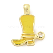 Brass with Cubic Zirconia with Enamel Pendant, Long-Lasting Plated, Lead Free & Cadmium Free, Shoes, Gold, 19.5x14.5x3mm, Hole: 3.7x2.2mm(KK-Q814-22G-03)