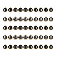 Golden Plated Alloy Charms, with Enamel, Enamelled Sequins, Flat Round, Black, Letter.H, 14x12x2mm, Hole: 1.5mm, 50pcs/Box(ENAM-SZ0001-25B-H)