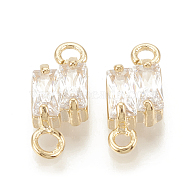 Brass Cubic Zirconia Links, Clear, Rectangle, Nickel Free, Real 18K Gold Plated, 12x5x3mm, Hole: 1mm(KK-T029-39G)