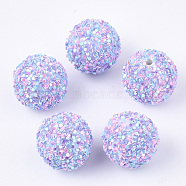 Acrylic Beads, Glitter Beads,with Sequins/Paillette, Round, Lilac, 19.5~20x19mm, Hole: 2.5mm(SACR-T345-01E-16)
