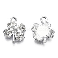 Alloy Pendants, with Crystal Rhinestones, Cadmium Free & Lead Free, Clover, Platinum, 15x12x2.5mm, Hole: 1.8mm(PALLOY-T073-07P-RS)