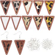 Olycraft 12Pcs 6 Style Eco-Friendly Cowhide Leather Pendants, with Dyed Wood, Triangle with Leopard Print, with Iron Open Jump Rings & Earring Hooks, Mixed Color, 6~35x6~27x4mm, Hole: 1.2~2mm, 2pcs/style(FIND-OC0001-92)