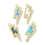 Brass Micro Pave Clear Cubic Zirconia Pendants, with Synthetic Opal and Jump Ring, Real 18K Gold Plated, Lightning, Mixed Color, 26x15x3mm, Hole: 3.6mm(KK-C045-27G)