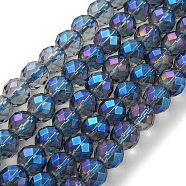Electroplated Synthetic Quartz Crystal Beads Strands, Faceted, Round, Blue Plated, 10mm, Hole: 1.2mm, about 39pcs/strand, 15.35''(39cm)(G-Z038-A02-03FR-1)