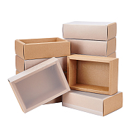 Kraft Paper Jewelry Boxes, with PVC, BurlyWood, Unfold: 44x38x0.05cm, Box: 16x10.2x5.5cm(CON-WH0068-65D)