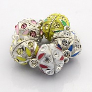 Platinum Plated Round Alloy Enamel Magnetic Clasps with Loops, with Grade A Rhinestone, Mixed Color, 18.5x13mm, Hole: 2mm(ENAM-P099-06)