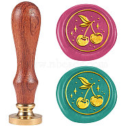 Wax Seal Stamp Set, Sealing Wax Stamp Solid Brass Heads with Wood Handles, for Envelopes Invitations, Gift Card, Cherry, 83x22mm, Stamps: 25x14.5mm(AJEW-WH0208-1437)