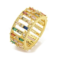 Brass Micro Pave Cubic Zirconia Cuff Rings, Adjustable Rings with Glass, Real 18K Gold Plated, Adjustable(RJEW-L113-008G)