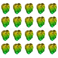 Autumn Theme Two-Tone Transparent Glass Charms, Leaf, Green Yellow, 13.5x10.5x3.5mm, Hole: 1.2mm(GLAA-YW0001-53A)