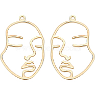 Brass Open Back Bezel Pendants, For DIY UV Resin, Epoxy Resin, Pressed Flower Jewelry, Face, Real 18K Gold Plated, 43.5x25.5x1mm, Hole: 2mm, 10pcs/box(KK-BC0006-35G)