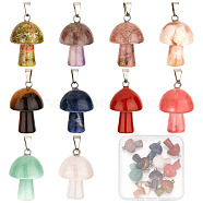 10Pcs 10 Style Natural & Synthetic Gemstone Pendants, with Stainless Steel Loops, Mushroom Shaped, Mixed Color, 24~25x16mm, Hole: 5x3mm, 1pc/style(G-SC0001-79)