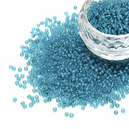 12/0 Grade A Round Glass Seed Beads, Transparent Frosted Style, Dark Cyan, 2x1.5mm, Hole: 0.8mm, 30000pcs/bag(SEED-Q006-M21)