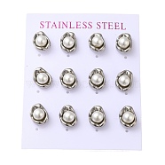 304 Stainless Steel Stud Earring, with Plastic Imitation Pearl, Oval, Stainless Steel Color, 11.8x9.8mm, 12pcs/set(EJEW-C099-01P)