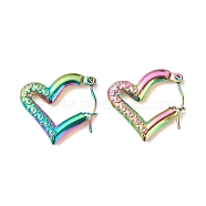 Ion Plating(IP) 304 Stainless Steel Chunky Heart Hoop Earrings for Women, Rainbow Color, 18x20.5mm, Pin: 0.8mm(EJEW-K242-02MC)