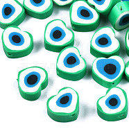 Handmade Polymer Clay Beads, Heart, Green, 8.5x9.5x4.5mm, Hole: 1.4mm(X-CLAY-T019-08A)